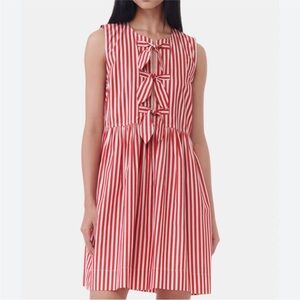 Ganni size 38 Small cotton mini bow dress cherry red stripe poplin sleeveless